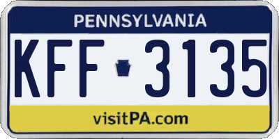 PA license plate KFF3135