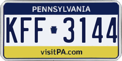 PA license plate KFF3144