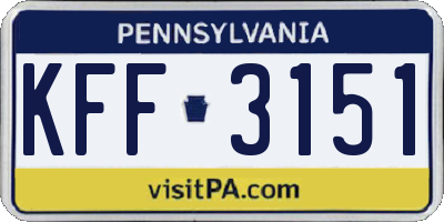 PA license plate KFF3151