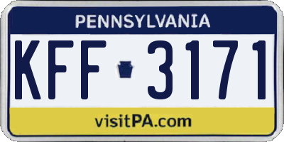 PA license plate KFF3171