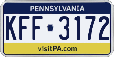 PA license plate KFF3172