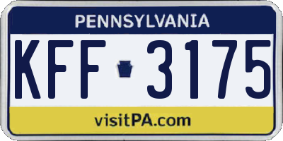 PA license plate KFF3175