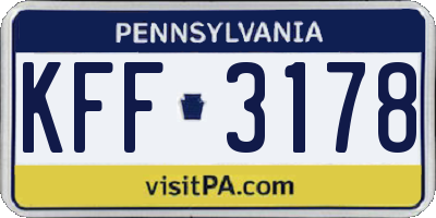 PA license plate KFF3178