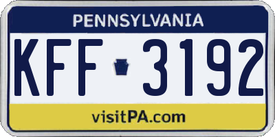 PA license plate KFF3192