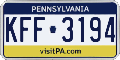 PA license plate KFF3194