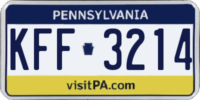 PA license plate KFF3214