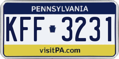 PA license plate KFF3231