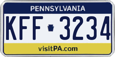 PA license plate KFF3234