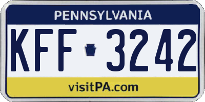 PA license plate KFF3242