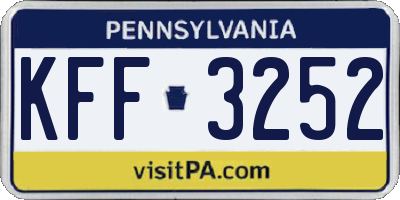 PA license plate KFF3252