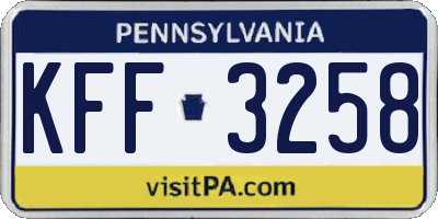 PA license plate KFF3258
