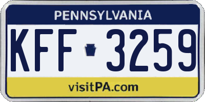 PA license plate KFF3259