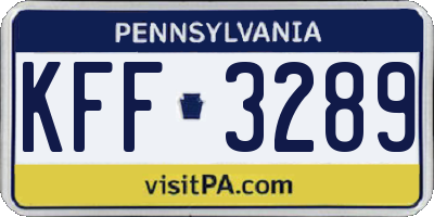 PA license plate KFF3289