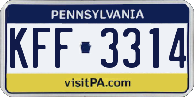 PA license plate KFF3314