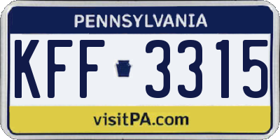 PA license plate KFF3315