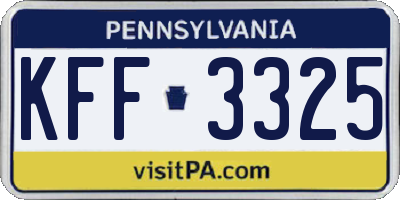 PA license plate KFF3325