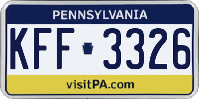 PA license plate KFF3326
