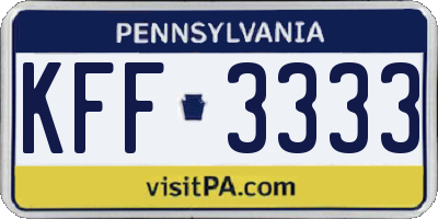 PA license plate KFF3333