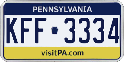 PA license plate KFF3334