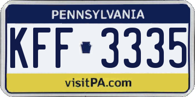 PA license plate KFF3335