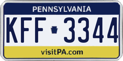 PA license plate KFF3344