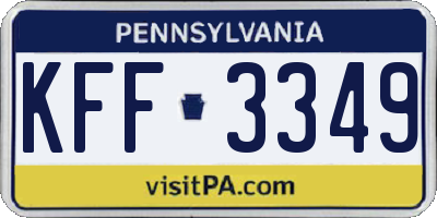 PA license plate KFF3349