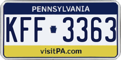PA license plate KFF3363