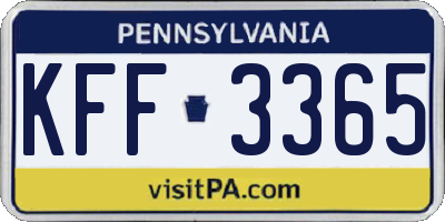 PA license plate KFF3365