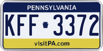 PA license plate KFF3372
