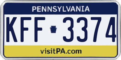 PA license plate KFF3374