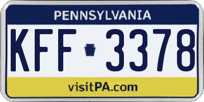PA license plate KFF3378