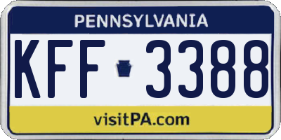 PA license plate KFF3388
