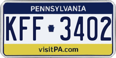 PA license plate KFF3402