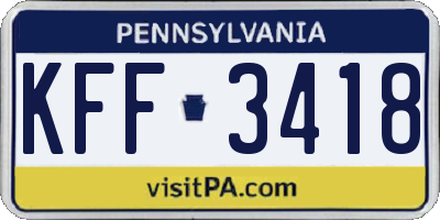PA license plate KFF3418