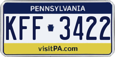 PA license plate KFF3422