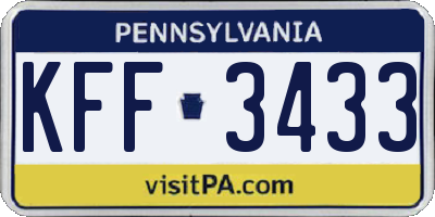 PA license plate KFF3433