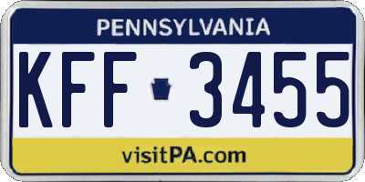 PA license plate KFF3455