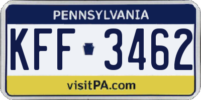 PA license plate KFF3462