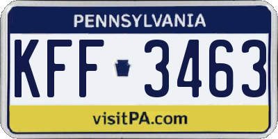 PA license plate KFF3463