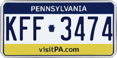 PA license plate KFF3474