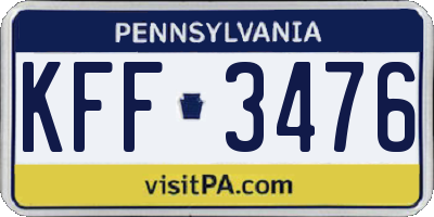 PA license plate KFF3476