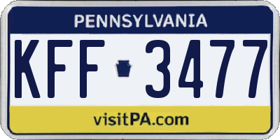 PA license plate KFF3477