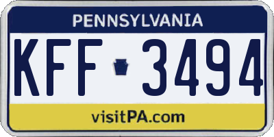 PA license plate KFF3494