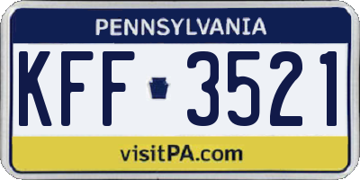 PA license plate KFF3521