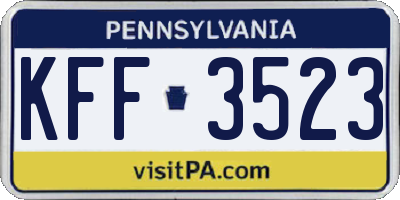 PA license plate KFF3523