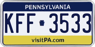 PA license plate KFF3533