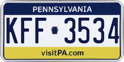 PA license plate KFF3534