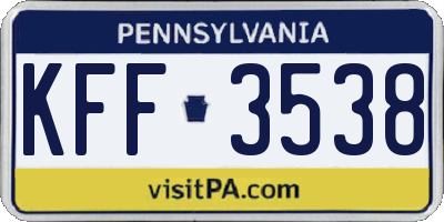 PA license plate KFF3538