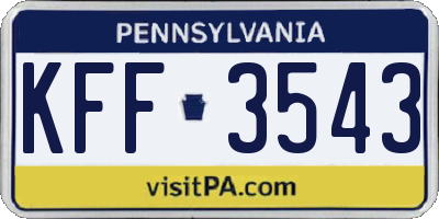 PA license plate KFF3543