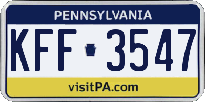 PA license plate KFF3547